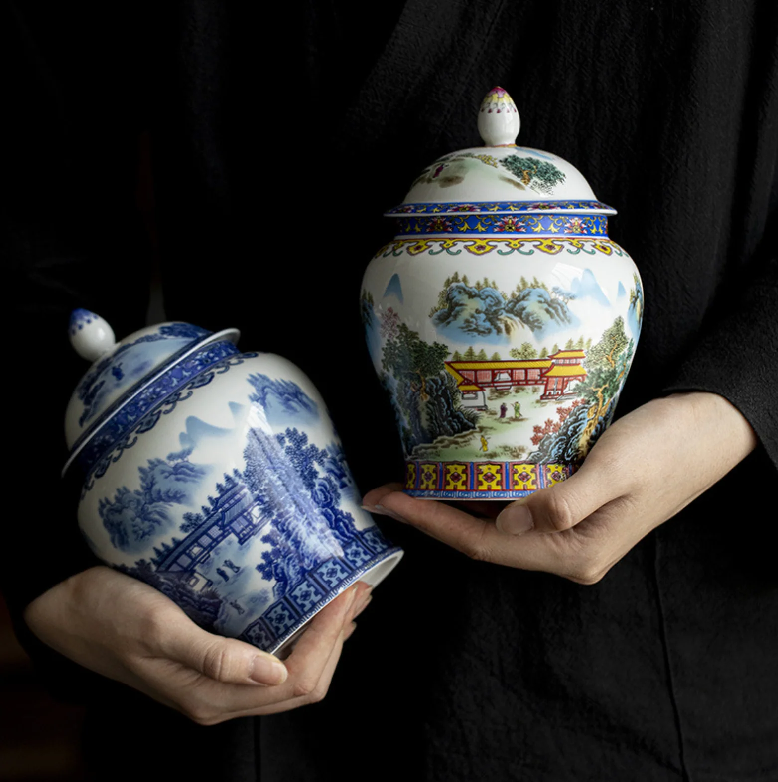 Qing Hua Mountain Lanscape Tea Canister - Image 6
