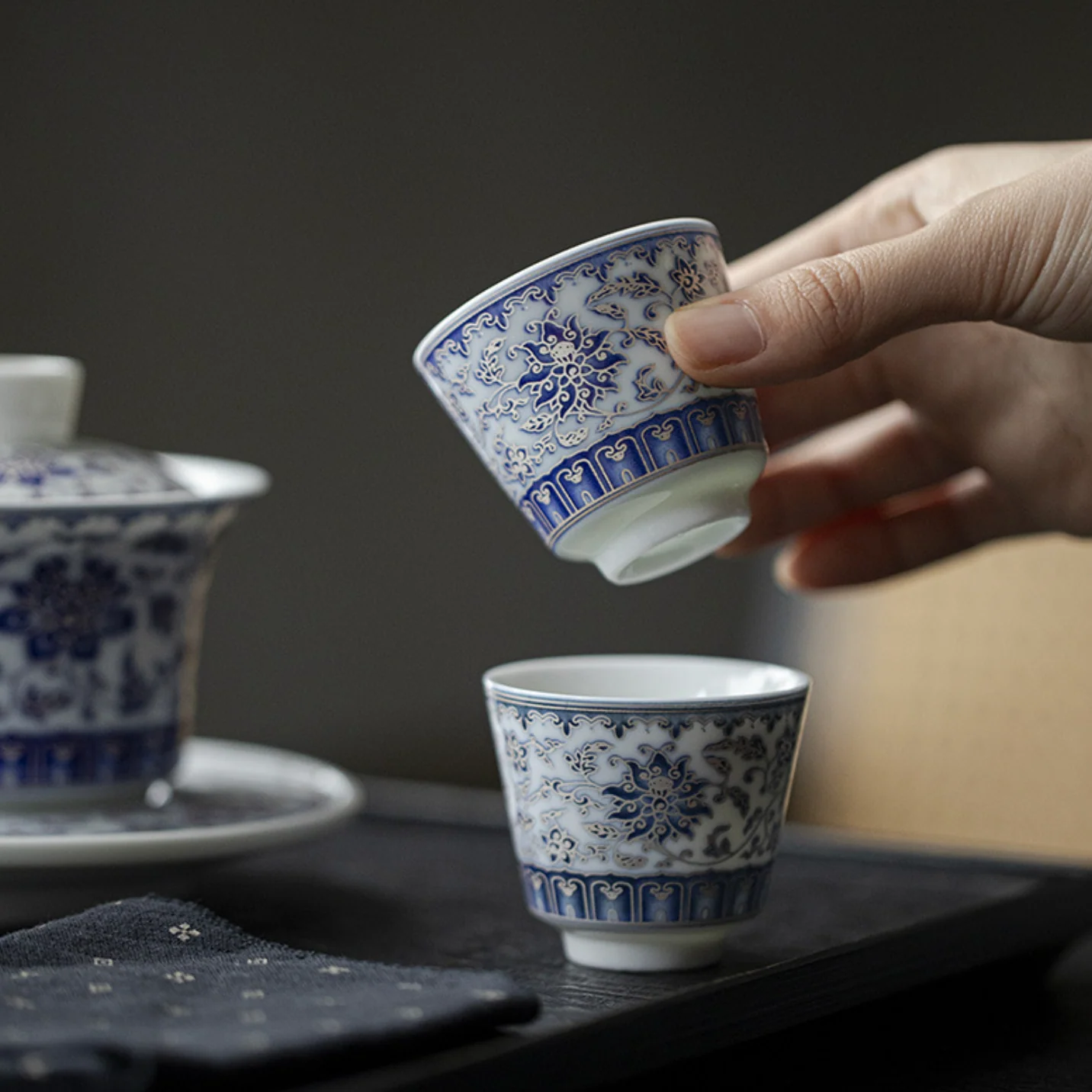 Qing Hua Lotus Vines Tea Cup - Image 9