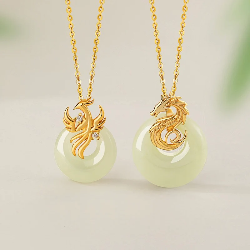 Sovereign Dragon & Phoenix Hetian Jade Necklace