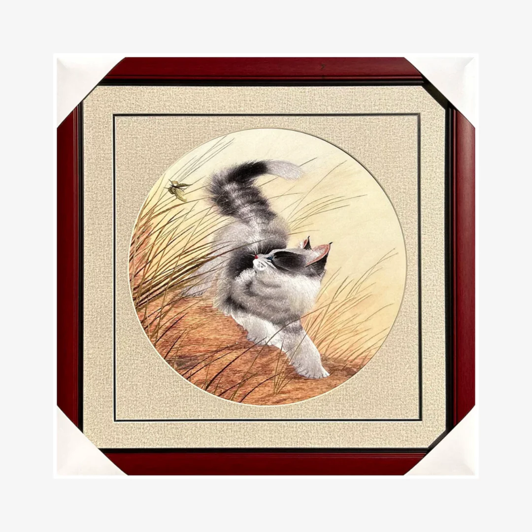 Su Embroidery Framed Wall Painting Art | Cat Among the Reeds