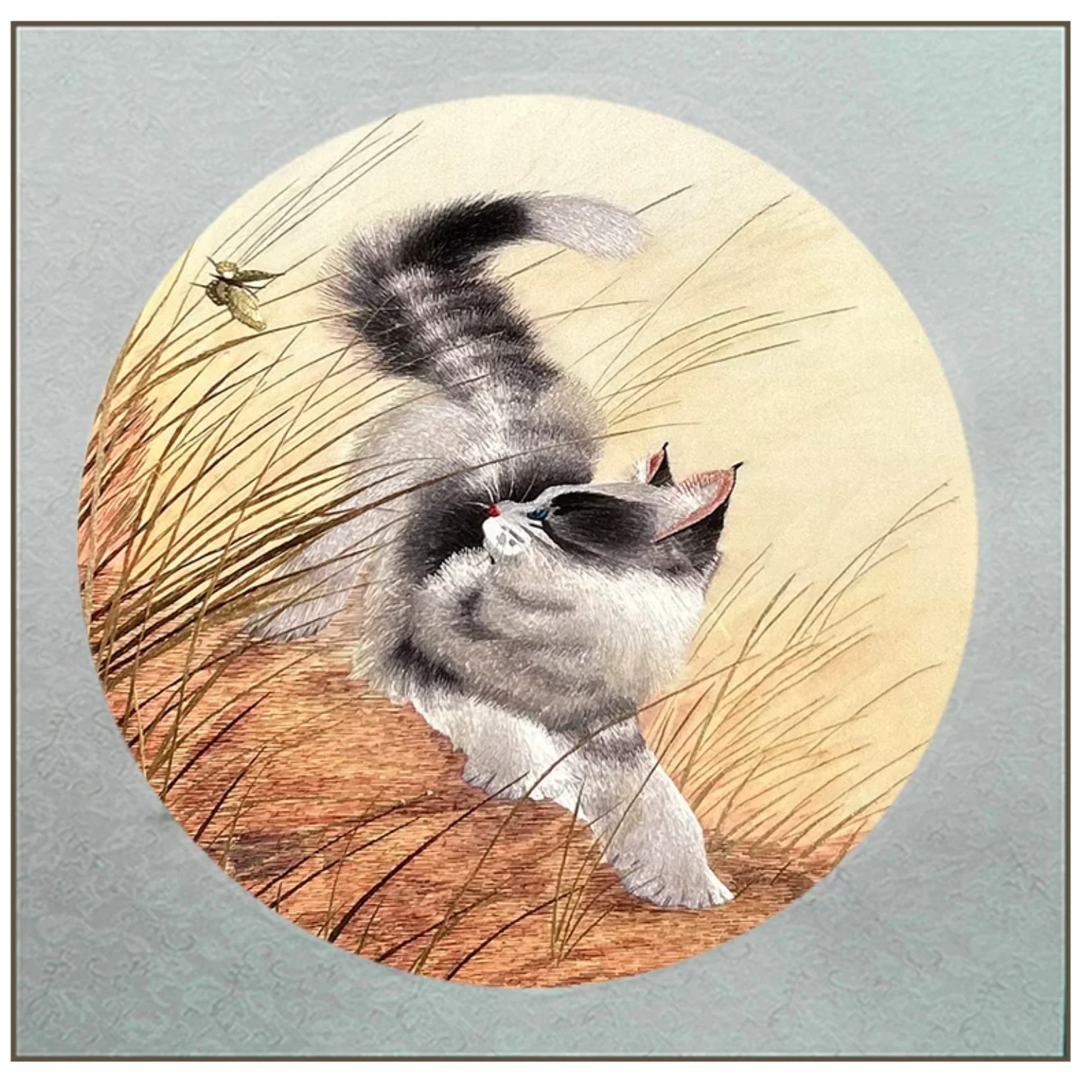 Su Embroidery Framed Wall Painting Art | Cat Among the Reeds - Image 6
