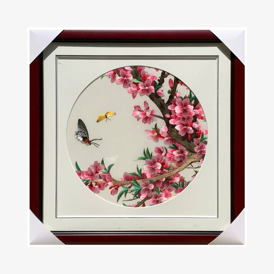 Su Embroidery Framed Wall Painting Art | Peach Blossom and Butterflies