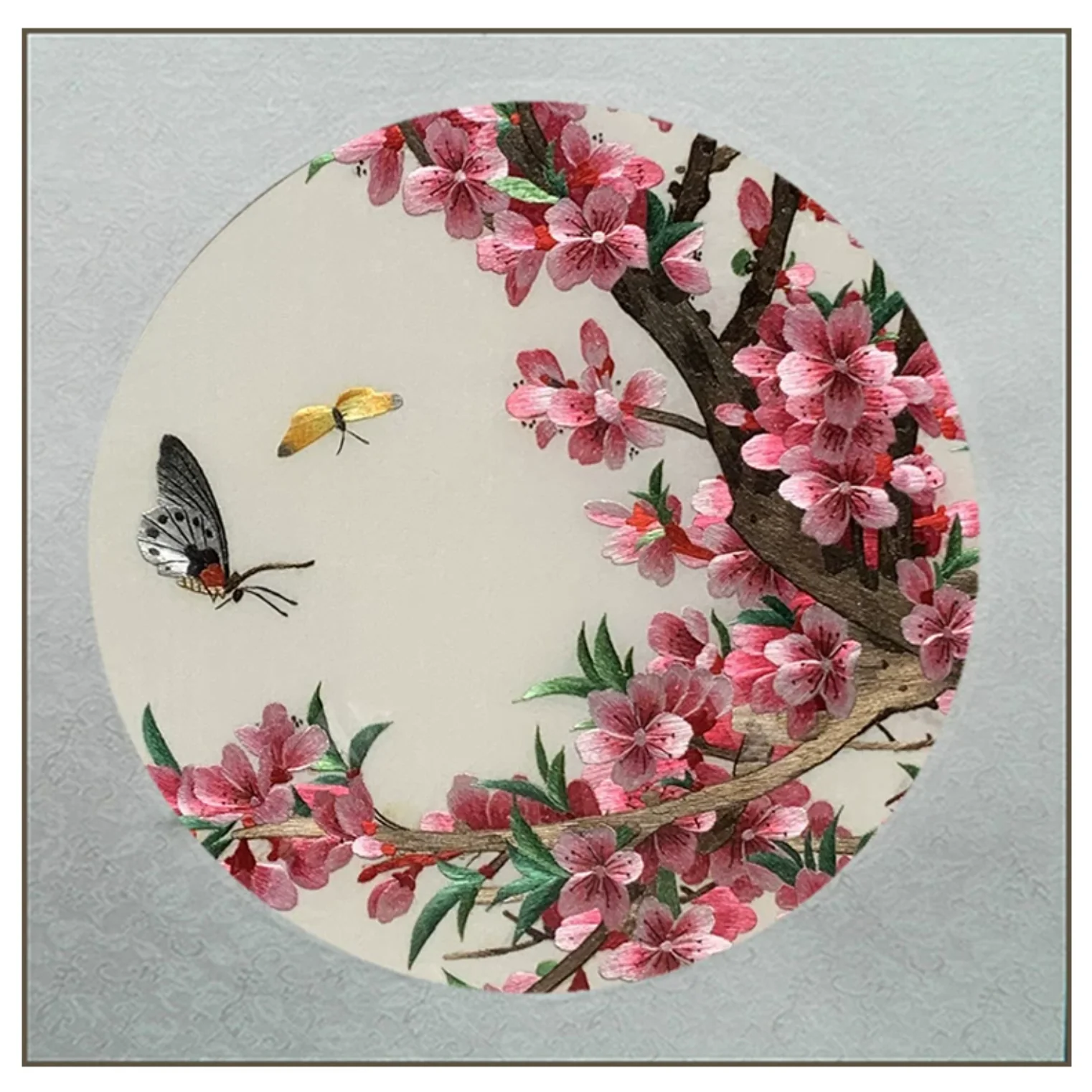Su Embroidery Framed Wall Painting Art | Peach Blossom and Butterflies - Image 6