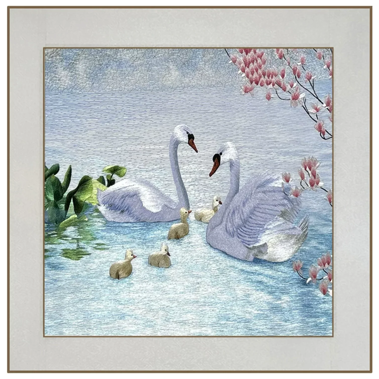Su Embroidery Framed Wall Painting Art | Swans in Harmonious Union - Image 6