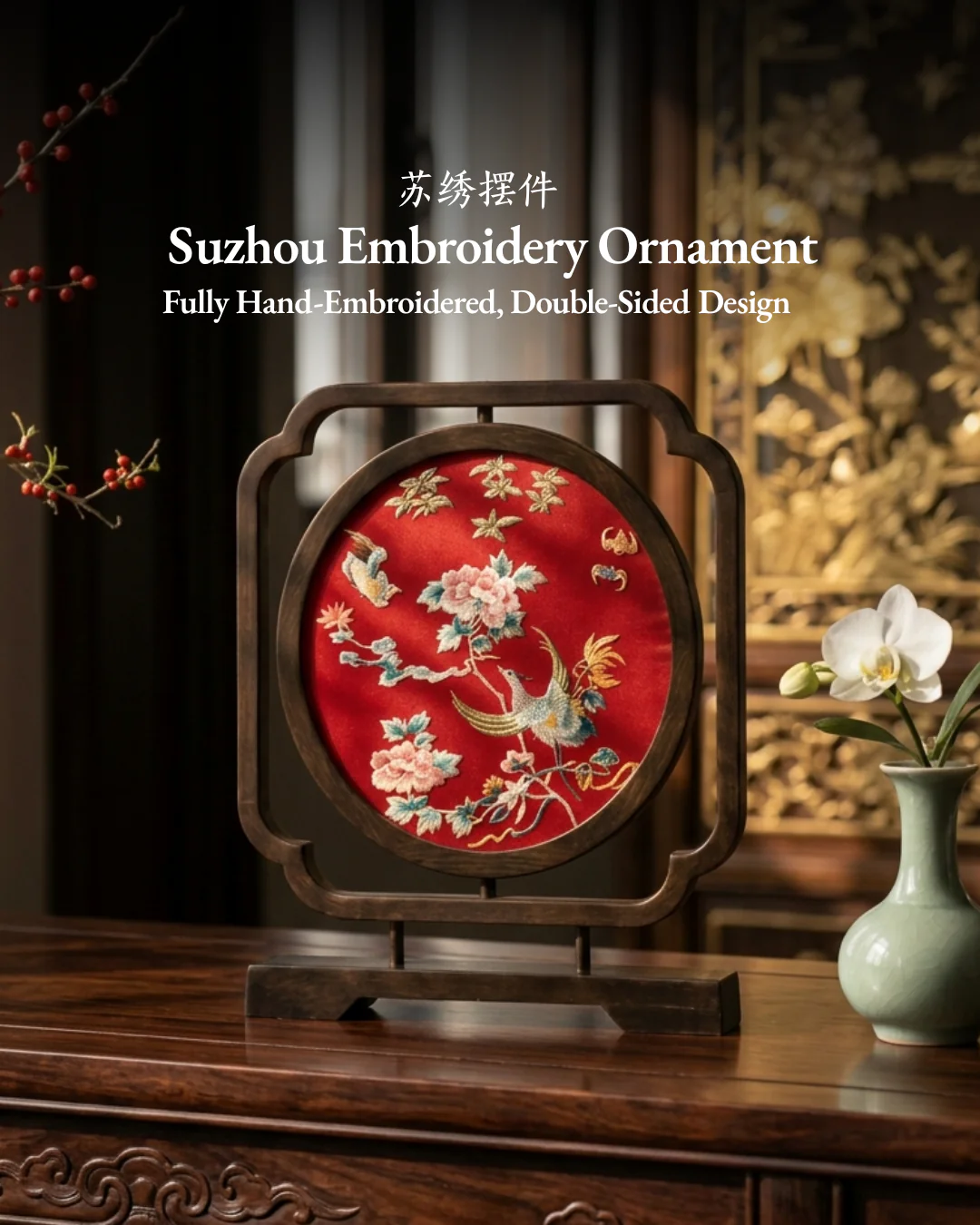 Su Embroidery Wood Ornament (Two Designs, Double-Sided) - Image 2