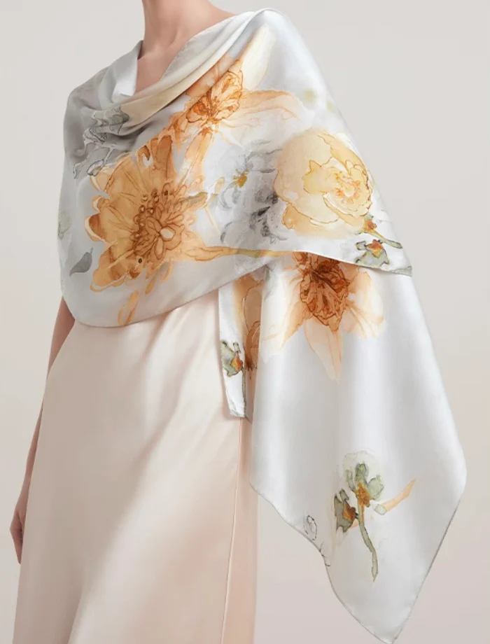 Sunlit Apricot Mulberry Silk Scarf (170x53cm) - Image 4