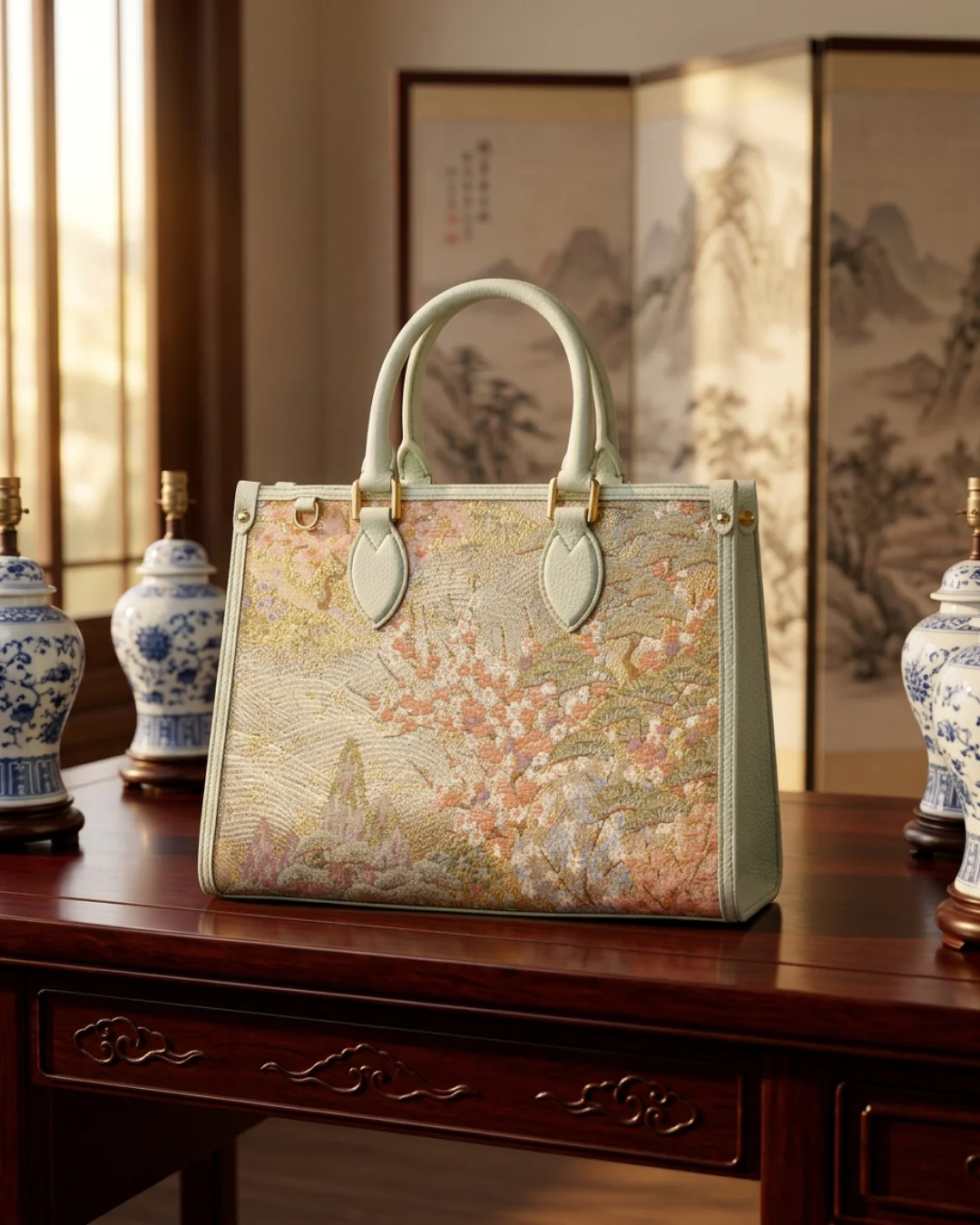 Tang Gold 28 Landscape Nishijin Brocade Tote (Special Invitation Only) - Image 17
