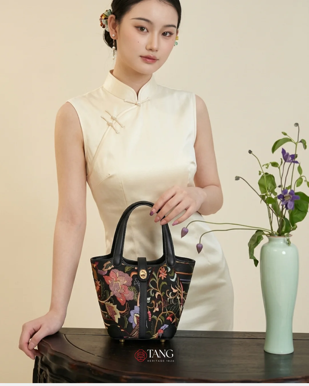 Tang Red 17 Embroidered Spring Florals Brocade Bag - Image 10
