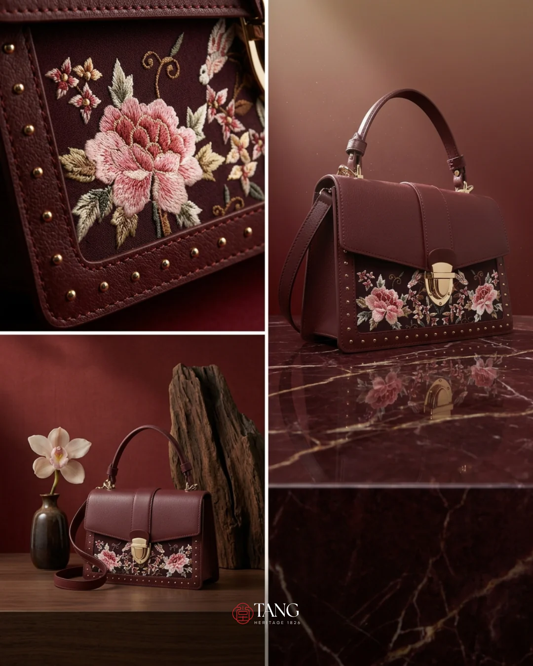Tang Red 22 Embroidered Peony Garden Crossbody Bag - Image 11