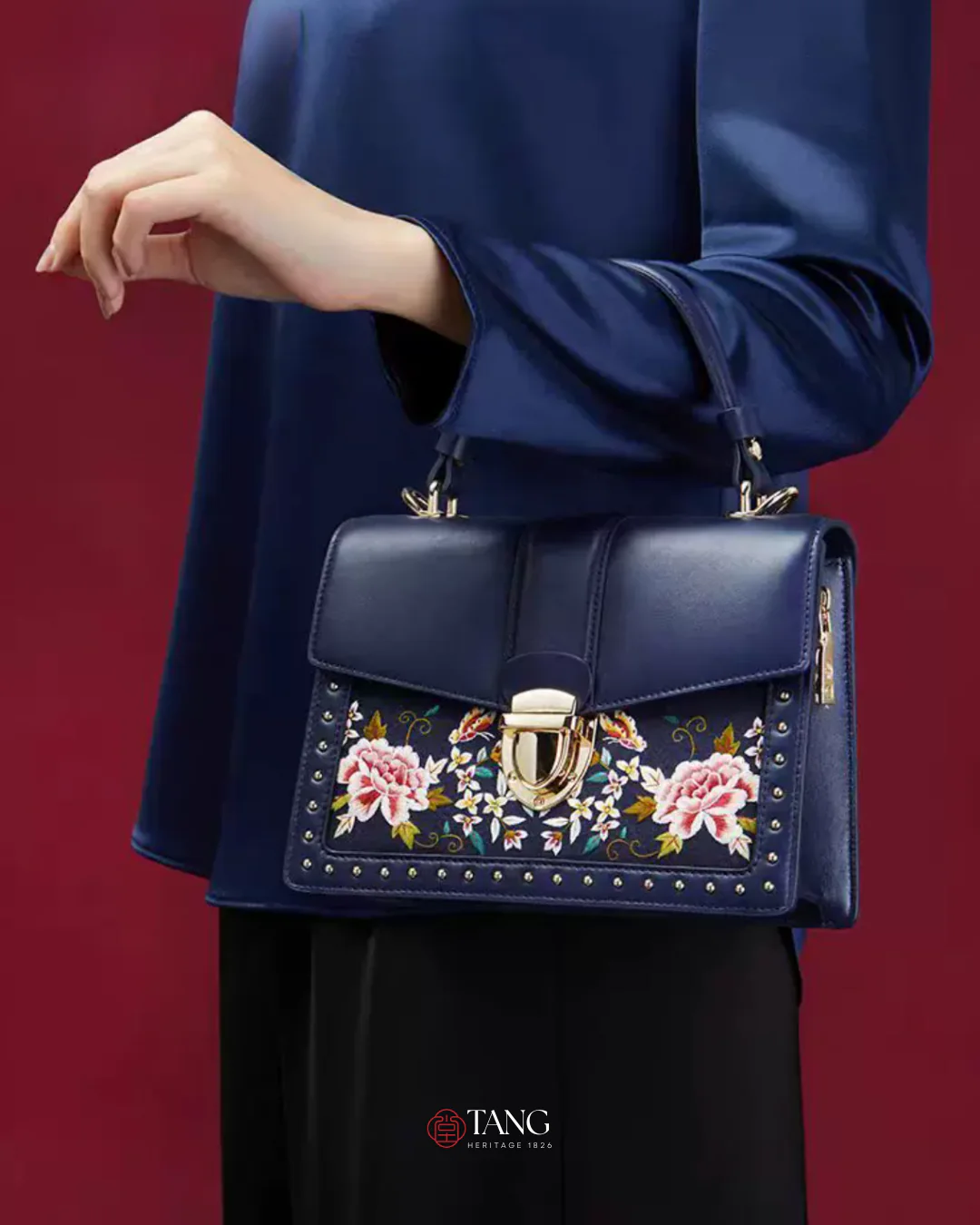 Tang Red 22 Embroidered Peony Garden Crossbody Bag - Image 12