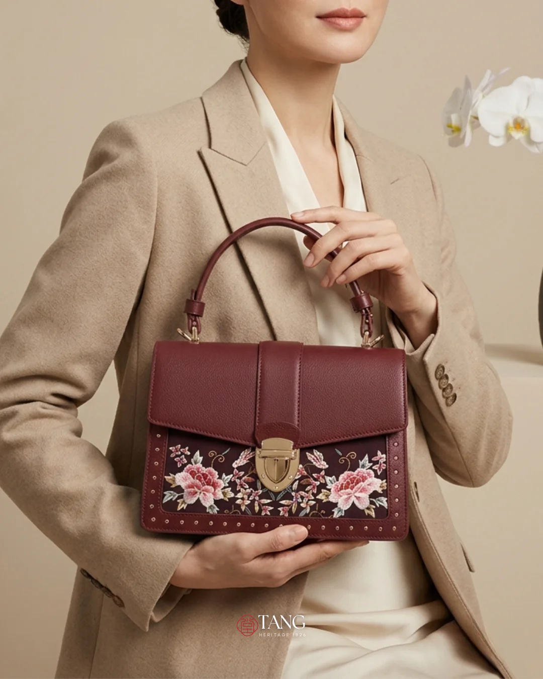 Tang Red 22 Embroidered Peony Garden Crossbody Bag - Image 13