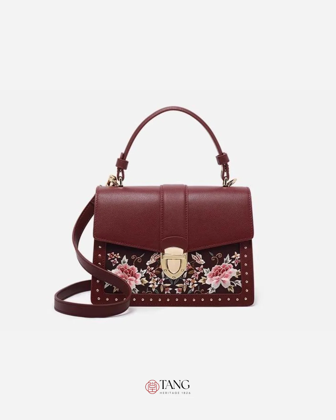 Tang Red 22 Embroidered Peony Garden Crossbody Bag - Image 15