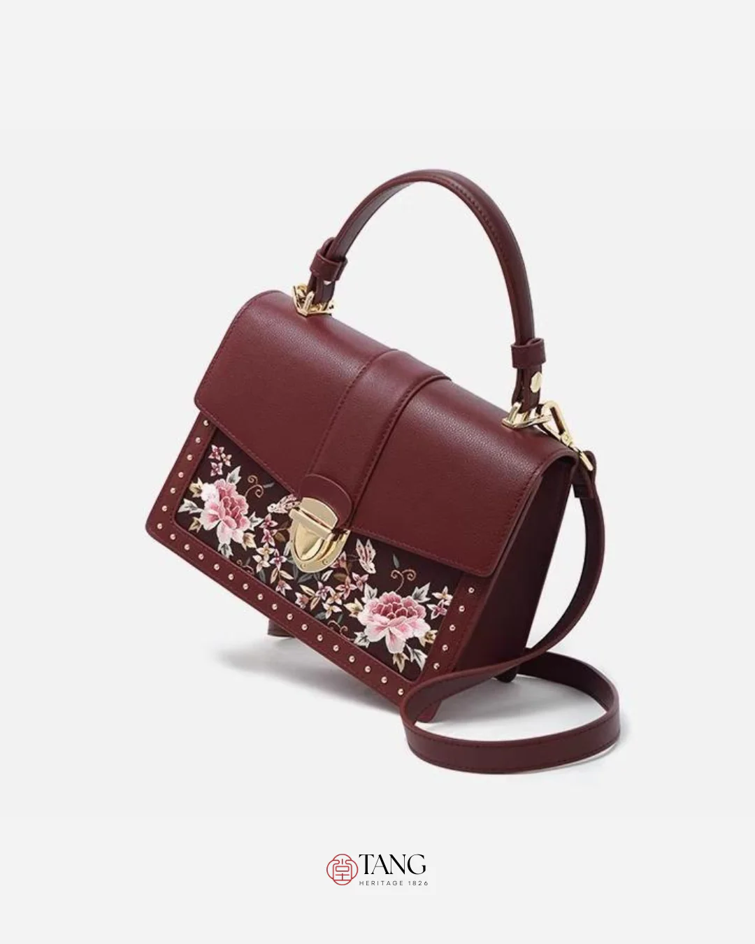 Tang Red 22 Embroidered Peony Garden Crossbody Bag - Image 17