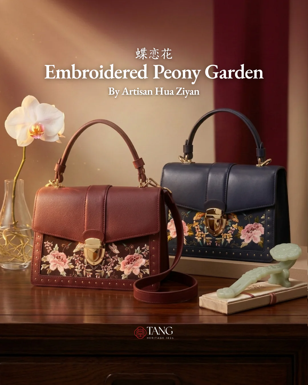 Tang Red 22 Embroidered Peony Garden Crossbody Bag - Image 2