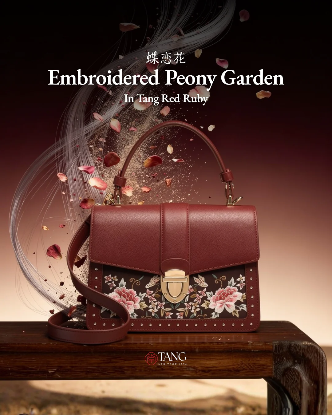 Tang Red 22 Embroidered Peony Garden Crossbody Bag - Image 3