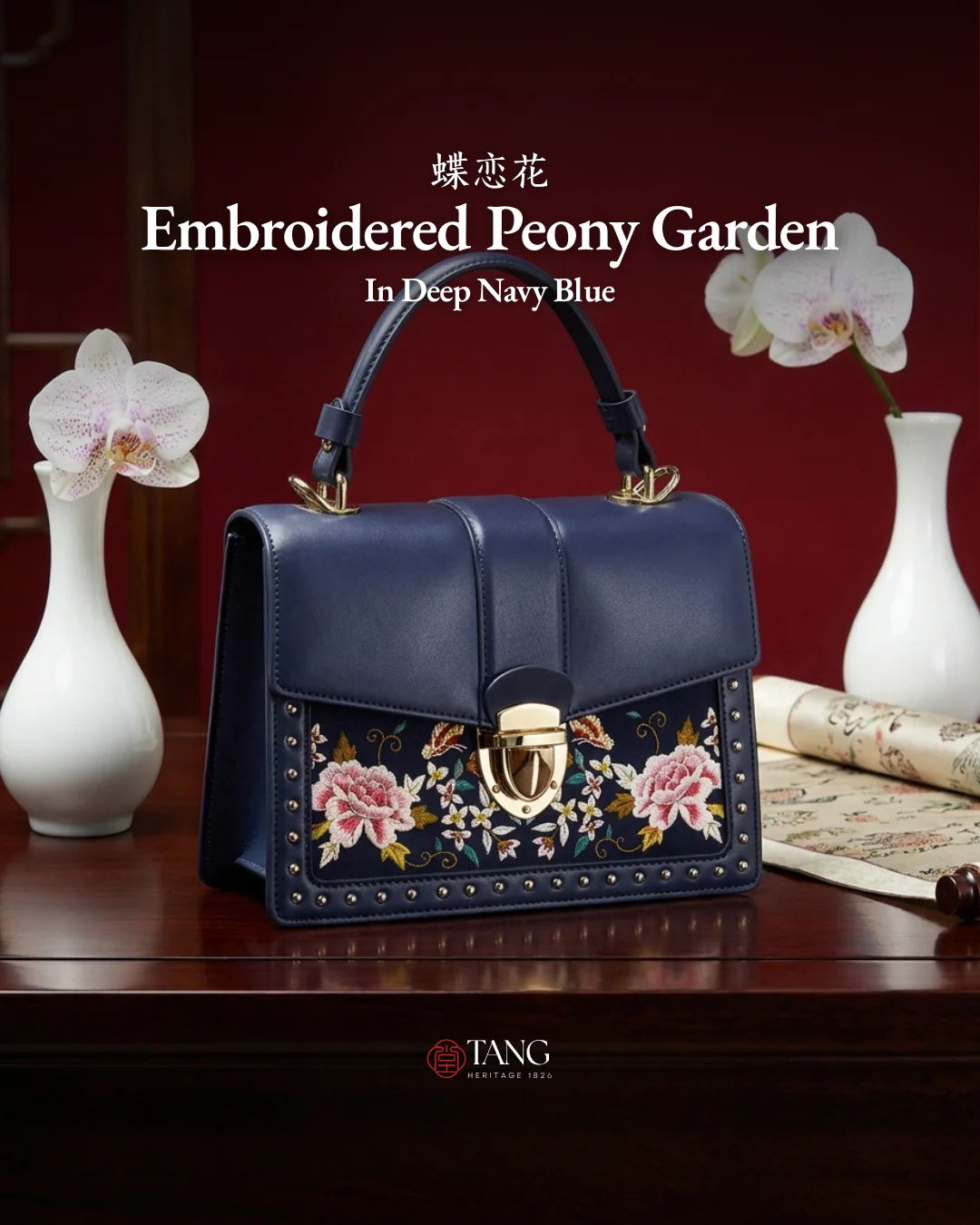 Tang Red 22 Embroidered Peony Garden Crossbody Bag - Image 4