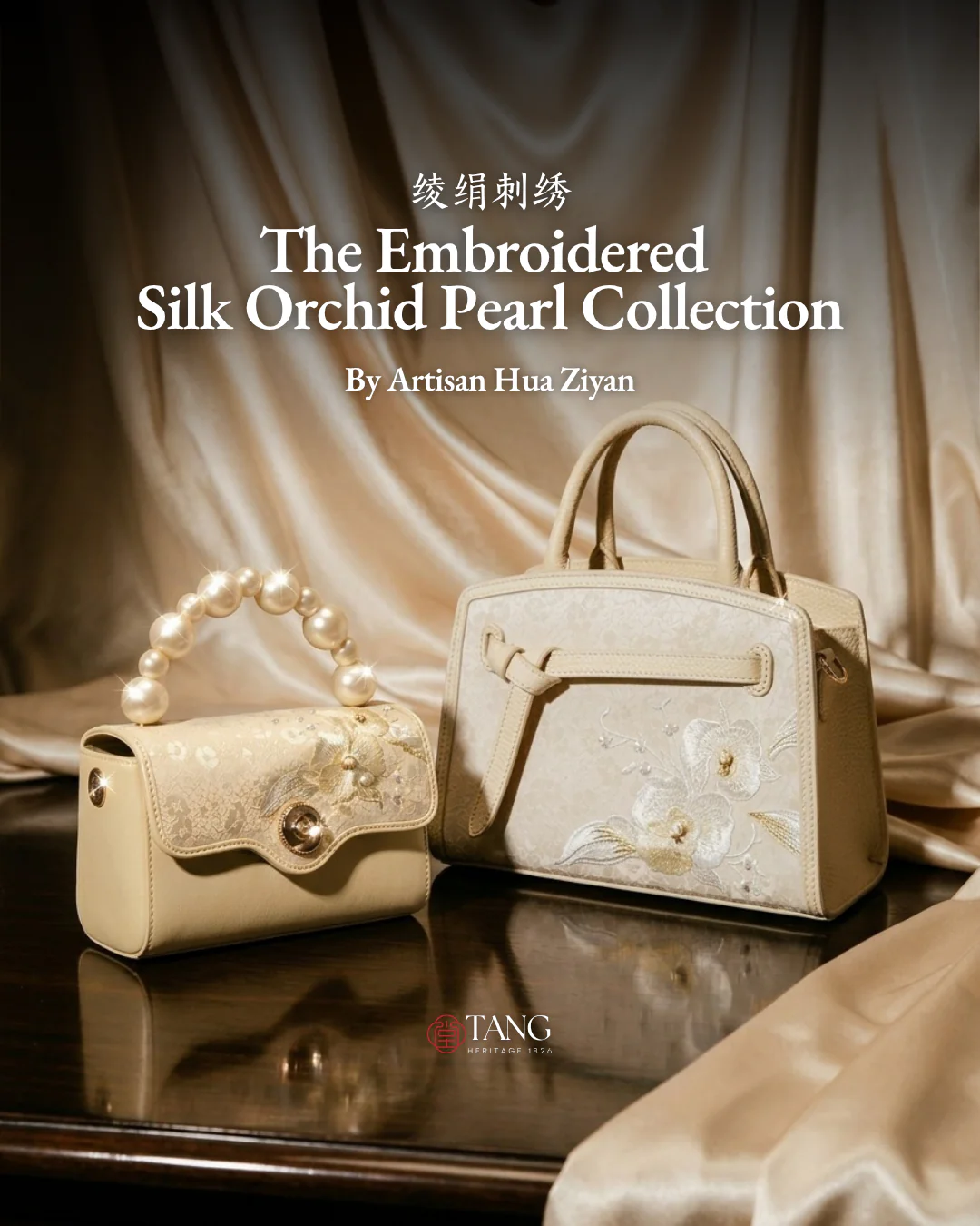 Tang Red 22 Silk Embroidered Orchid Pearl Tote - Image 2