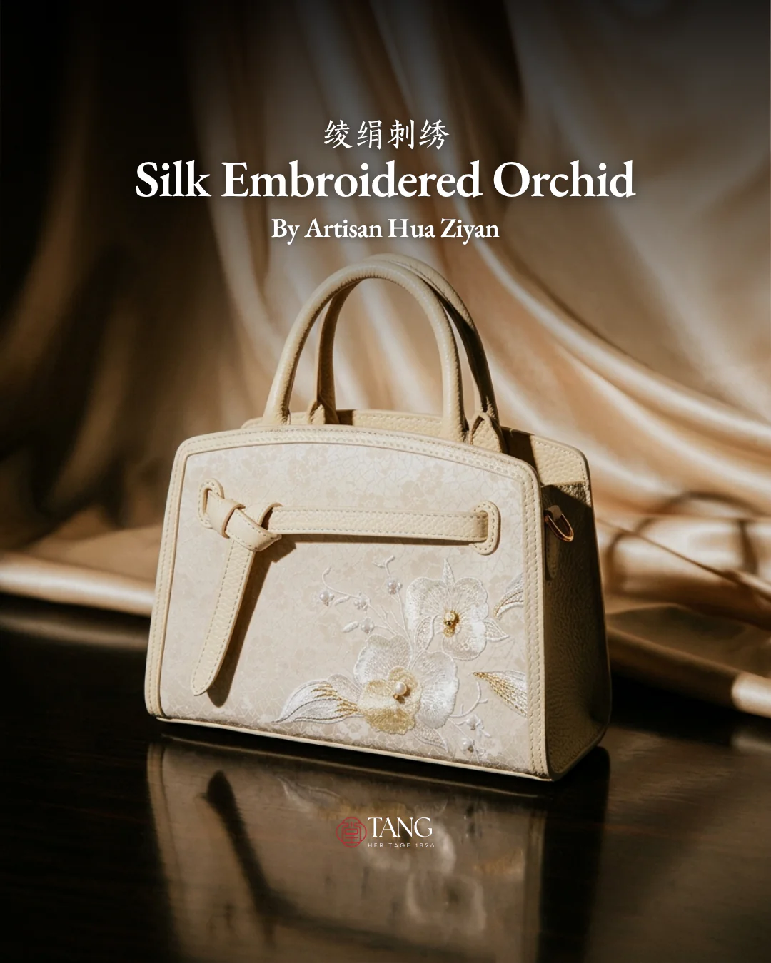 Tang Red 22 Silk Embroidered Orchid Pearl Tote - Image 3