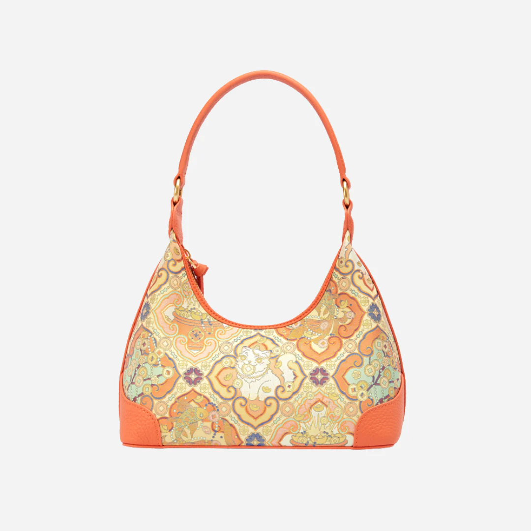 Tang Red 24 Silk Persimmon Brocade Shoulder Bag - Image 21