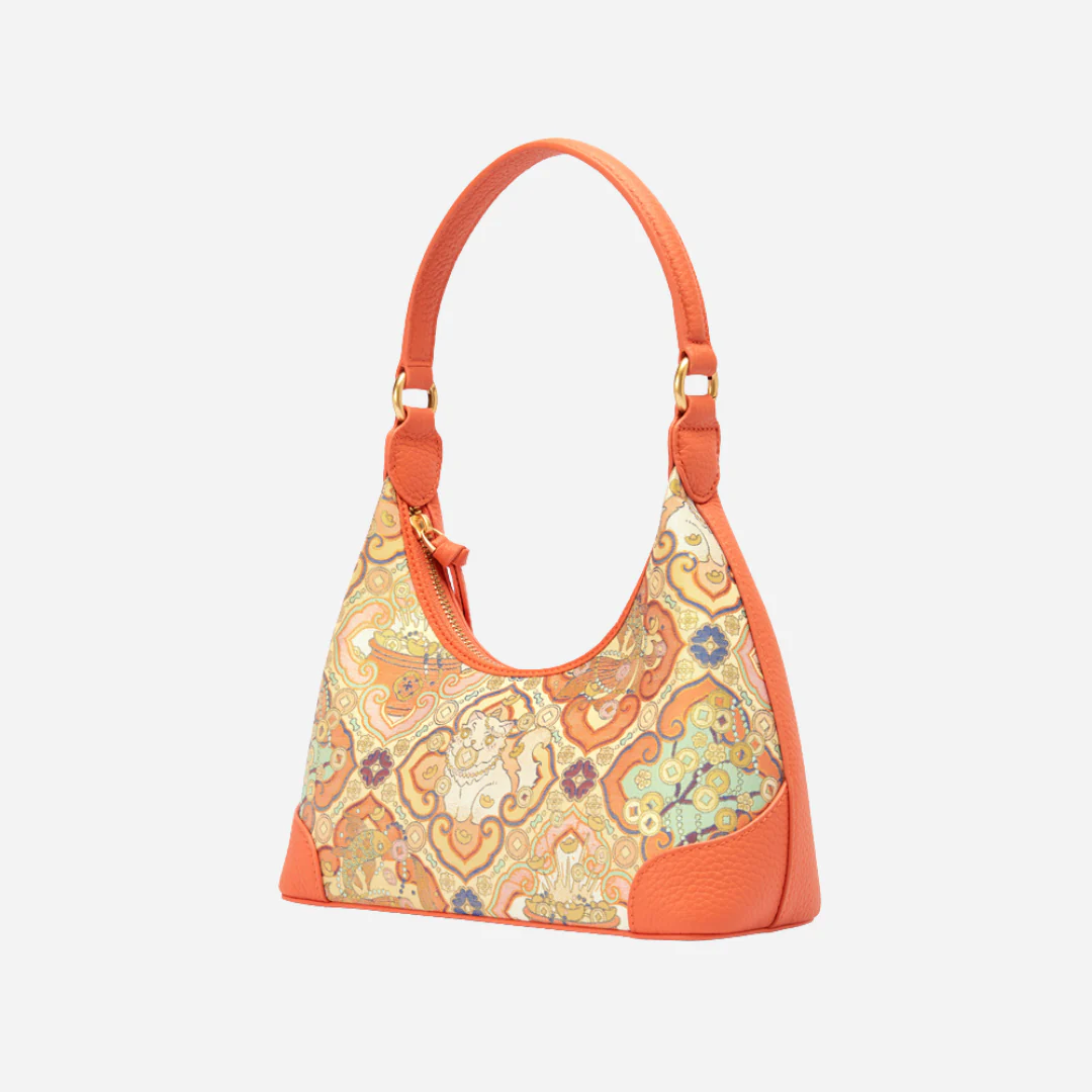 Tang Red 24 Silk Persimmon Brocade Shoulder Bag - Image 22