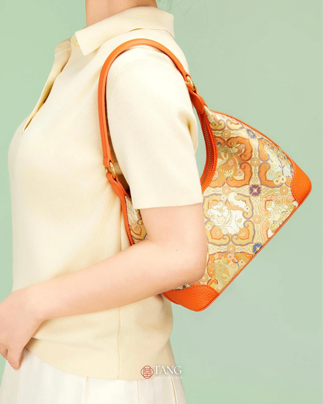 Tang Red 24 Silk Persimmon Brocade Shoulder Bag - Image 23