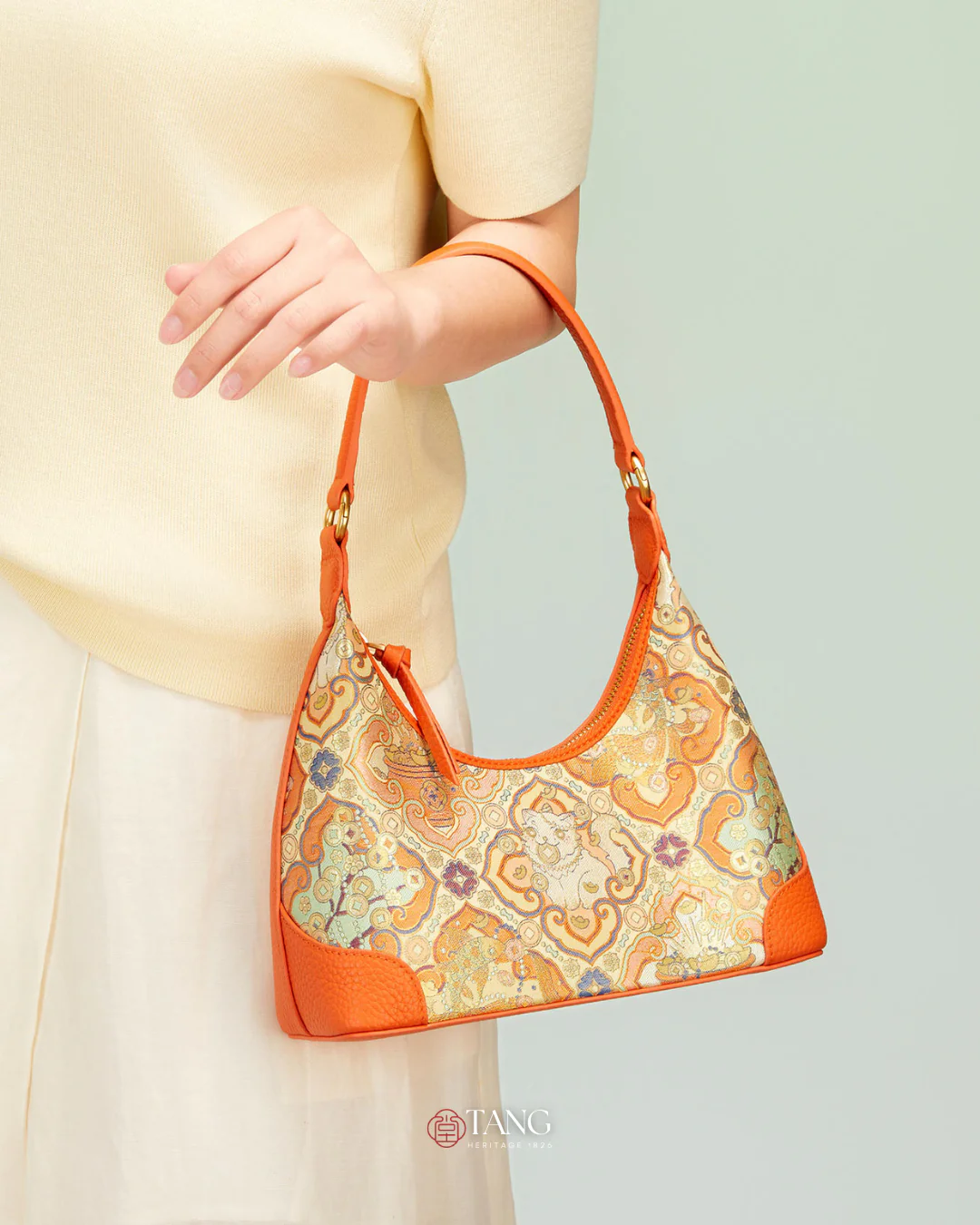 Tang Red 24 Silk Persimmon Brocade Shoulder Bag - Image 24