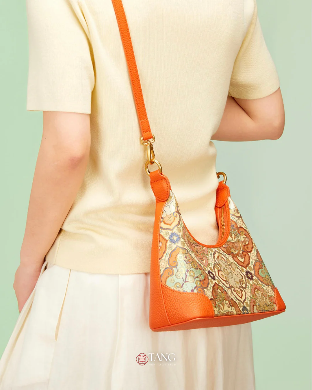 Tang Red 24 Silk Persimmon Brocade Shoulder Bag - Image 25