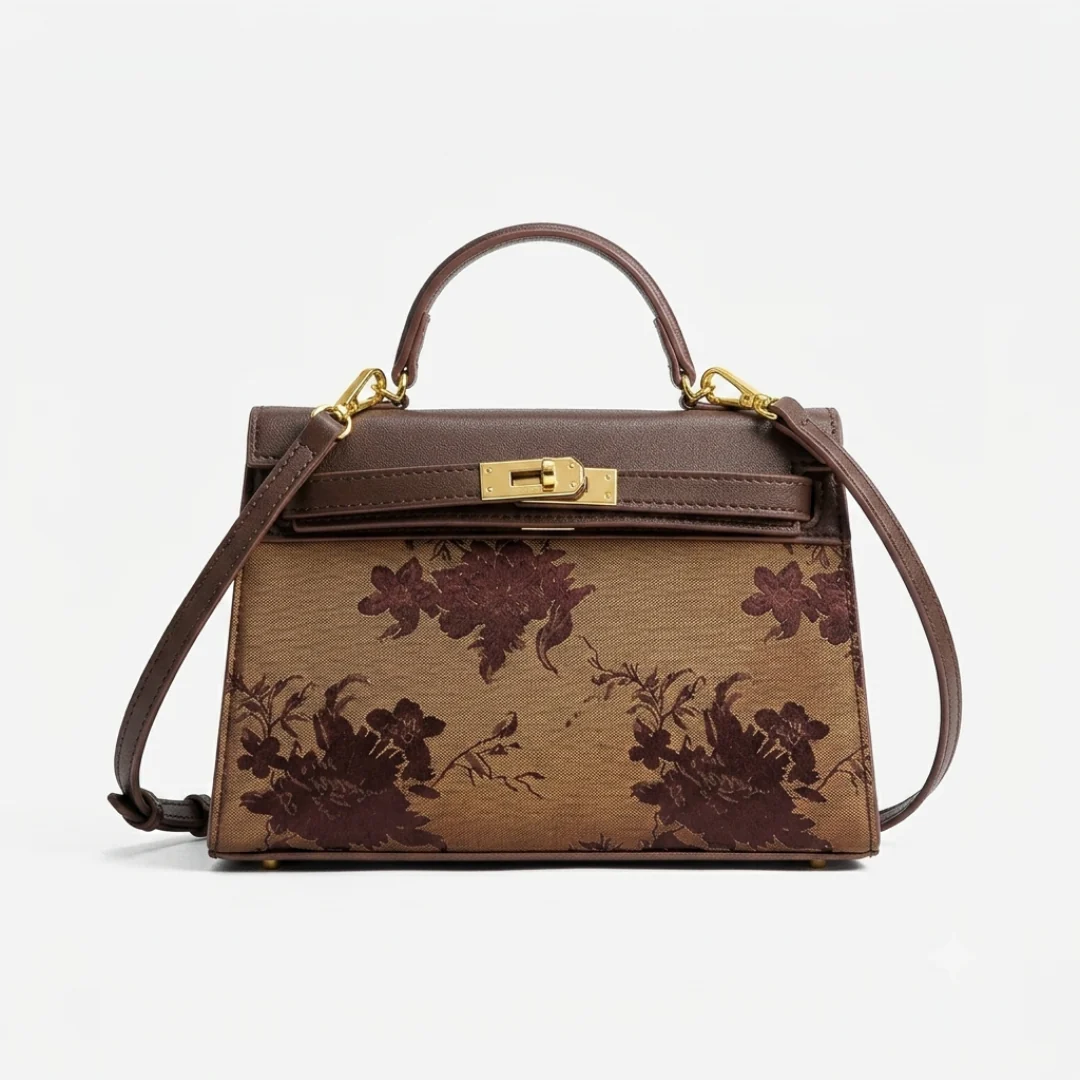 Tang Red 25 Bronze Peony Song Brocade Top-Handle Bag - Image 2