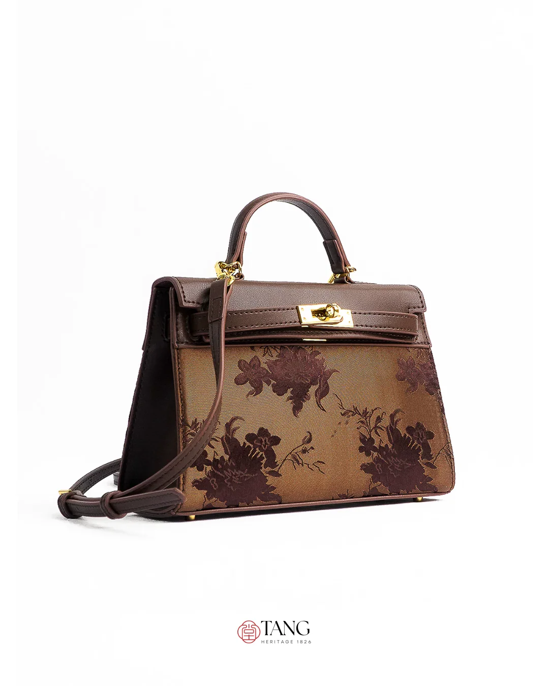 Tang Red 25 Bronze Peony Song Brocade Top-Handle Bag - Image 6