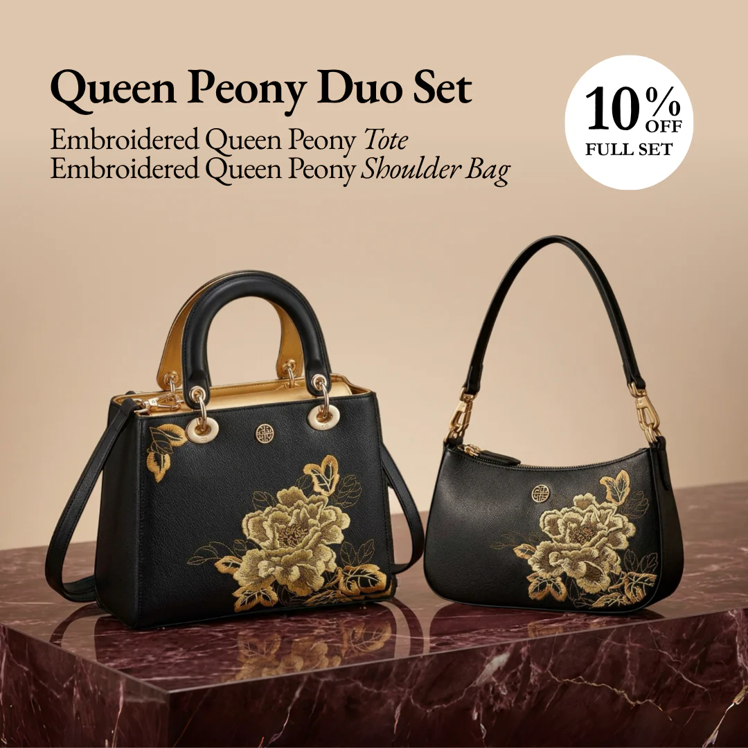 Tang Red 25 Embroidered Queen Peony Tote - Image 23