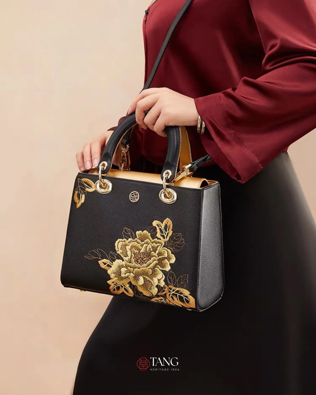 Tang Red 25 Embroidered Queen Peony Tote - Image 5