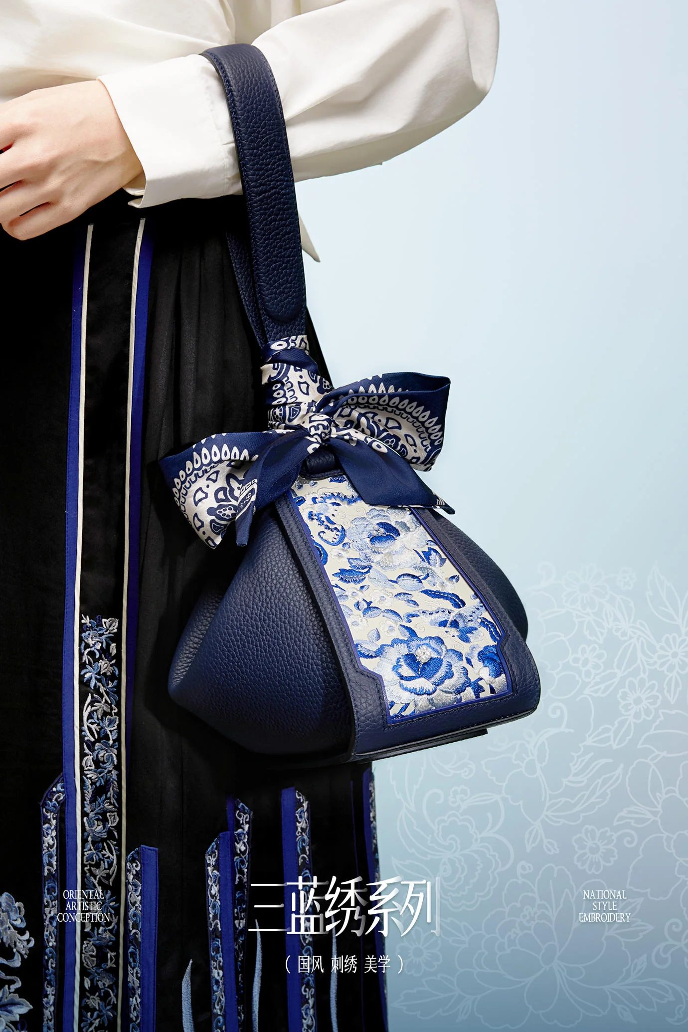 Tang Red 26 Embroidered Qinghua Porcelain Bag — Sapphire Porcelain - Image 3