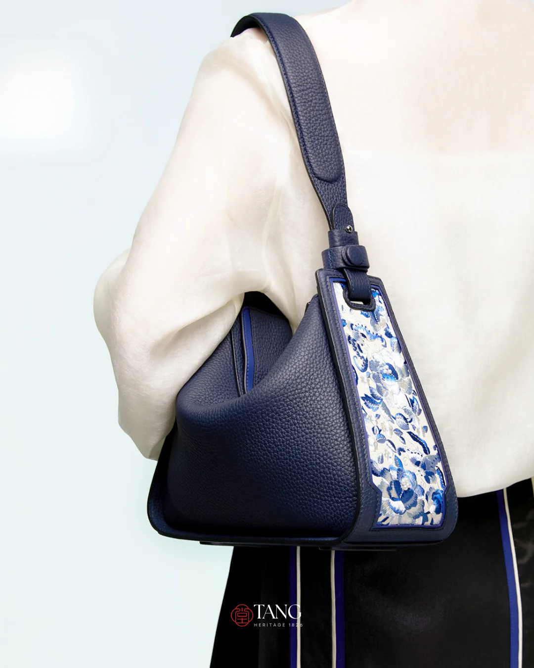 Tang Red 26 Embroidered Qinghua Porcelain Bag — Sapphire Porcelain - Image 4