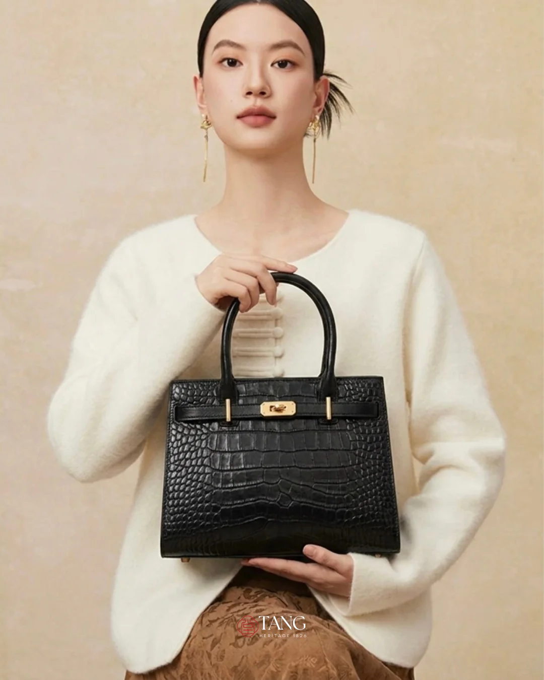Tang Red 27 Obsidian Crocodile-Embossed Tote - Image 3
