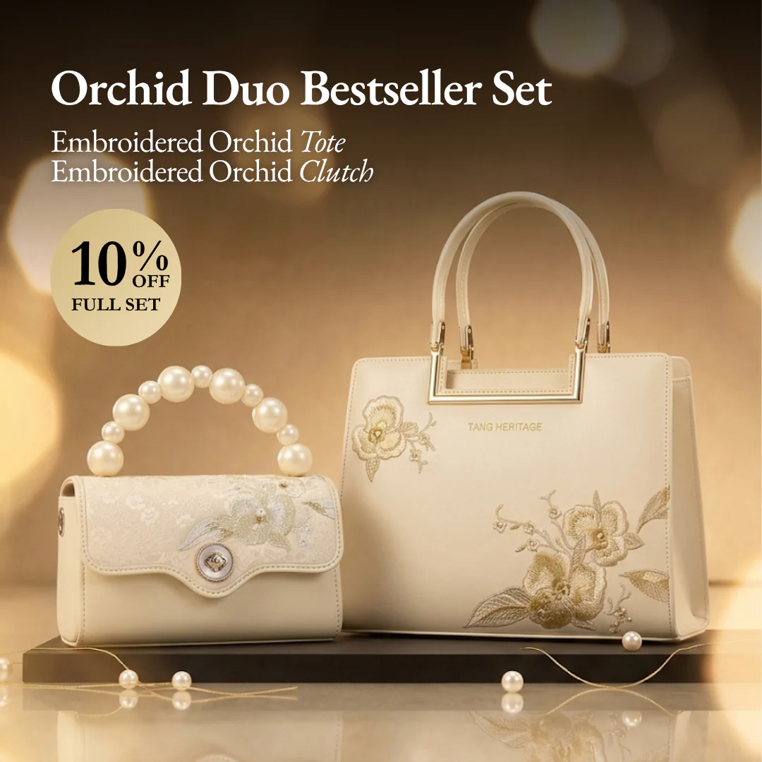 Tang Red 28 Embroidered Orchid Tote - Image 28