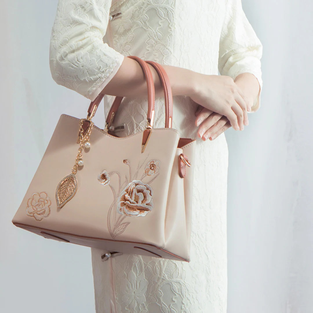 Tang Red 28 Embroidered-Peony Tote IV - Image 4
