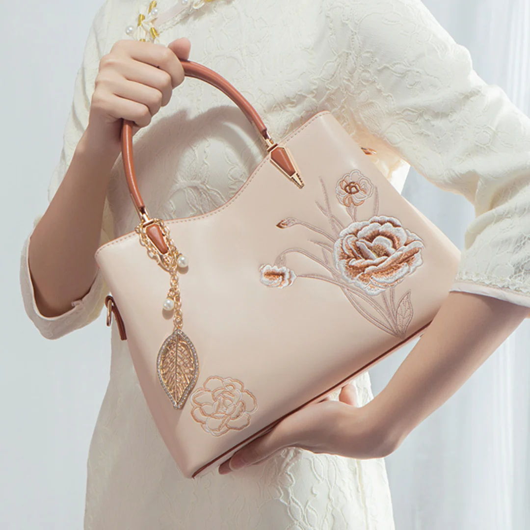 Tang Red 28 Embroidered-Peony Tote IV - Image 5