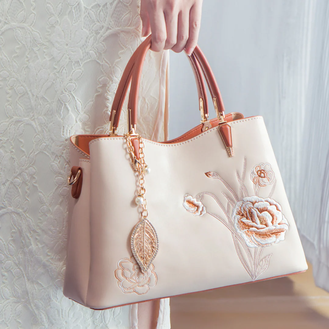 Tang Red 28 Embroidered-Peony Tote IV - Image 6