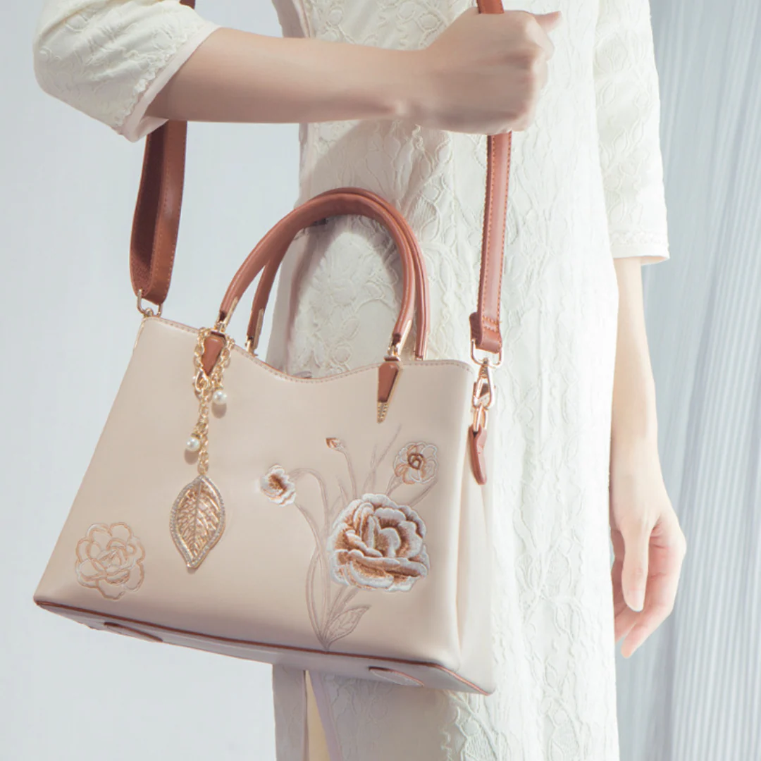 Tang Red 28 Embroidered-Peony Tote IV - Image 7