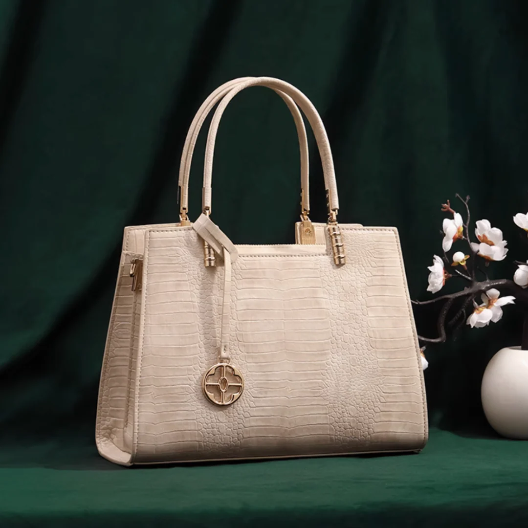 Tang Red 29 Almond Crocodile-Embossed Tote II - Image 4