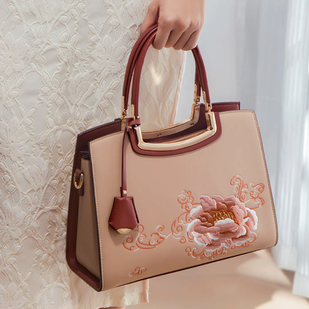 Tang Red 29 Embroidered-Peony Tote III - Image 4