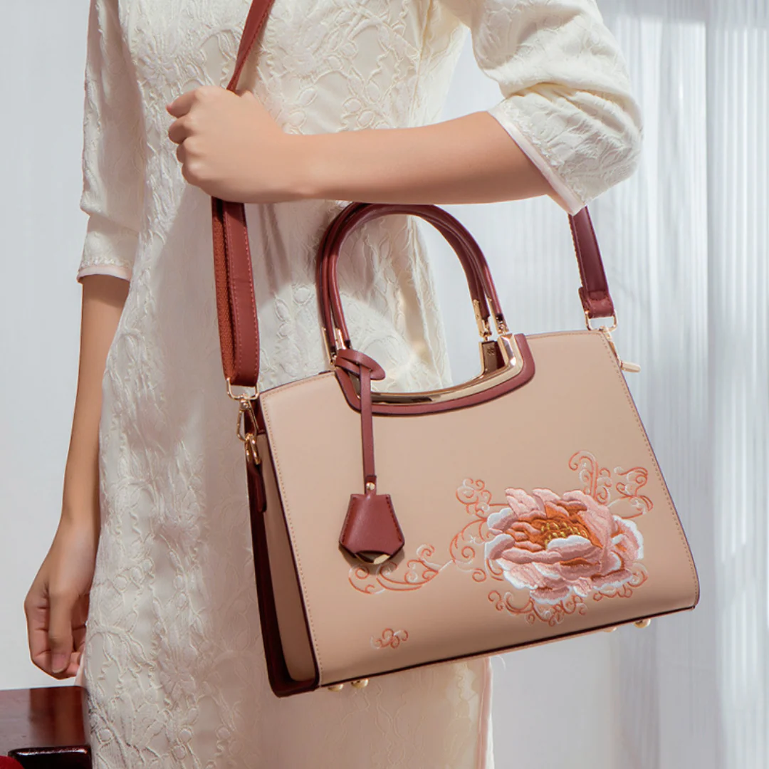 Tang Red 29 Embroidered-Peony Tote III - Image 5