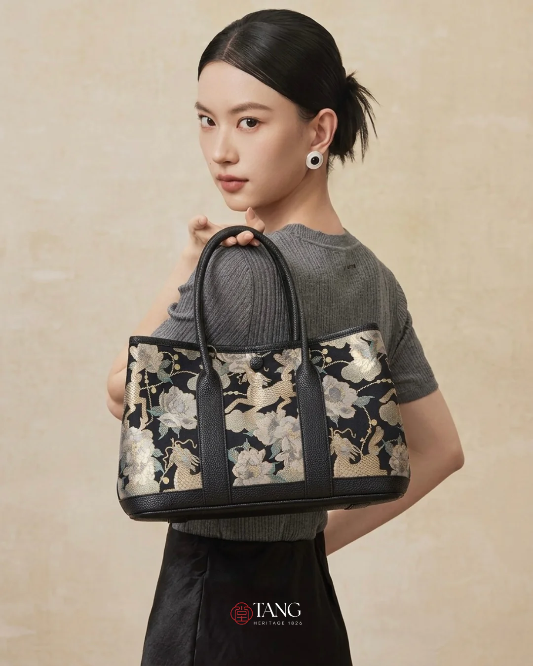 Tang Red 30 Gilt Qilin Peony TOGO Song Brocade Tote - Image 10