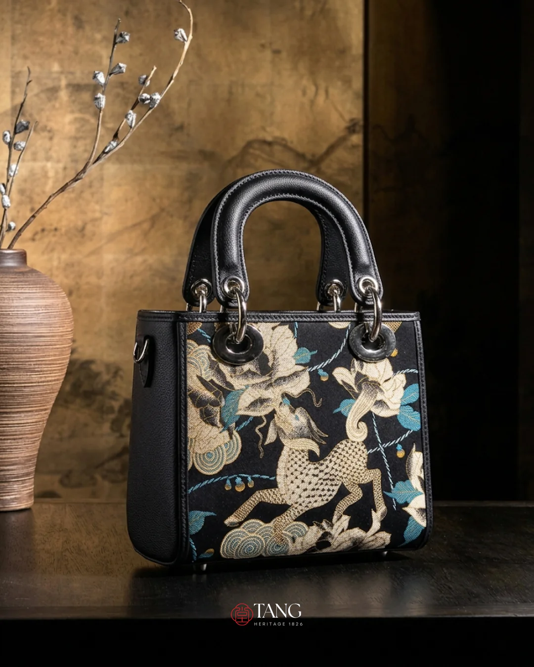 Tang Red 30 Gilt Qilin Peony TOGO Song Brocade Tote - Image 15