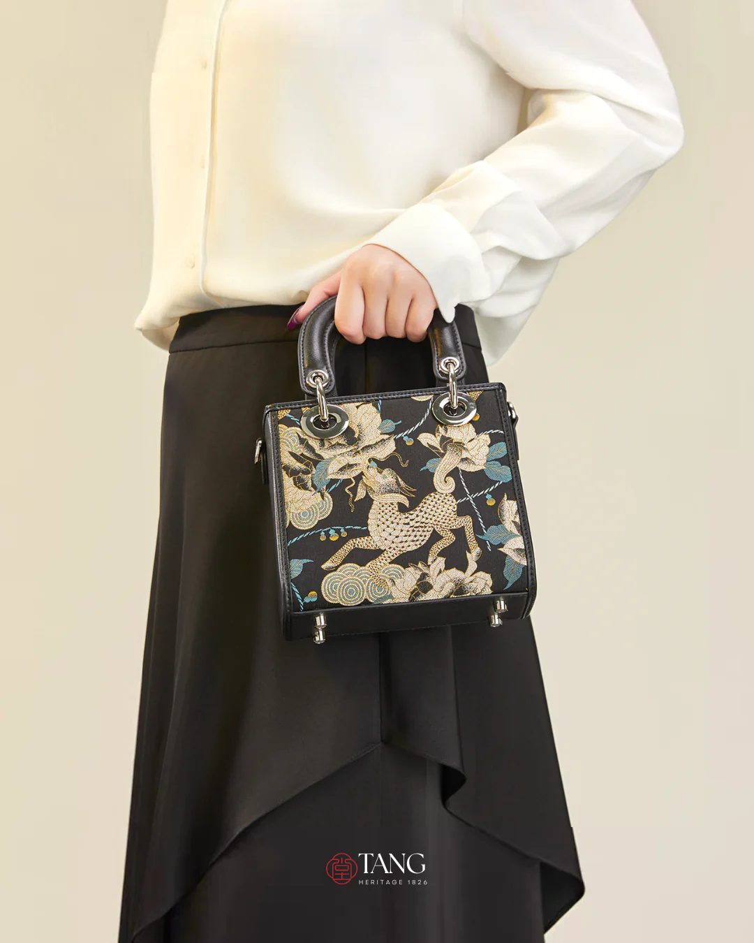 Tang Red 30 Gilt Qilin Peony TOGO Song Brocade Tote - Image 21