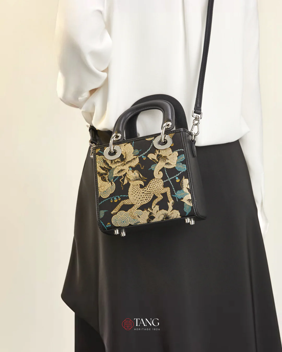 Tang Red 30 Gilt Qilin Peony TOGO Song Brocade Tote - Image 22
