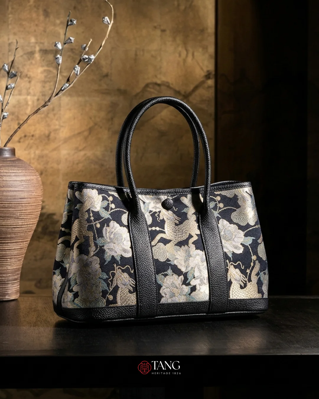 Tang Red 30 Gilt Qilin Peony TOGO Song Brocade Tote - Image 3