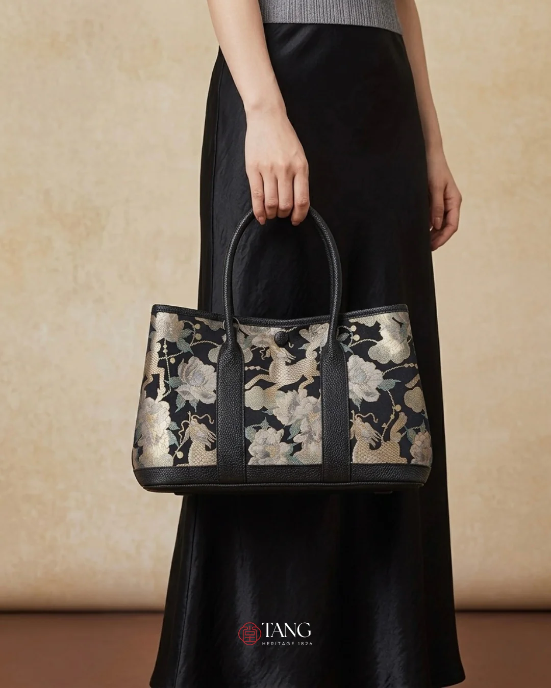 Tang Red 30 Gilt Qilin Peony TOGO Song Brocade Tote - Image 6