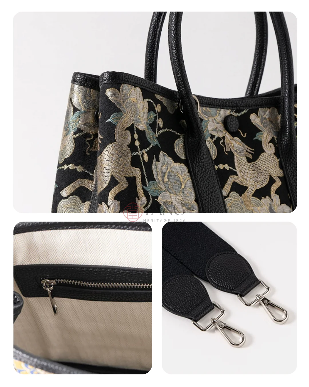 Tang Red 30 Gilt Qilin Peony TOGO Song Brocade Tote - Image 7