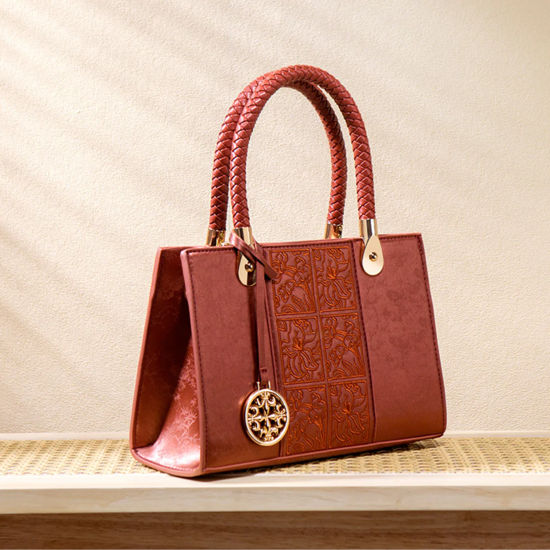 Tang Red 25 Embossed Floral Short Tote - Image 10